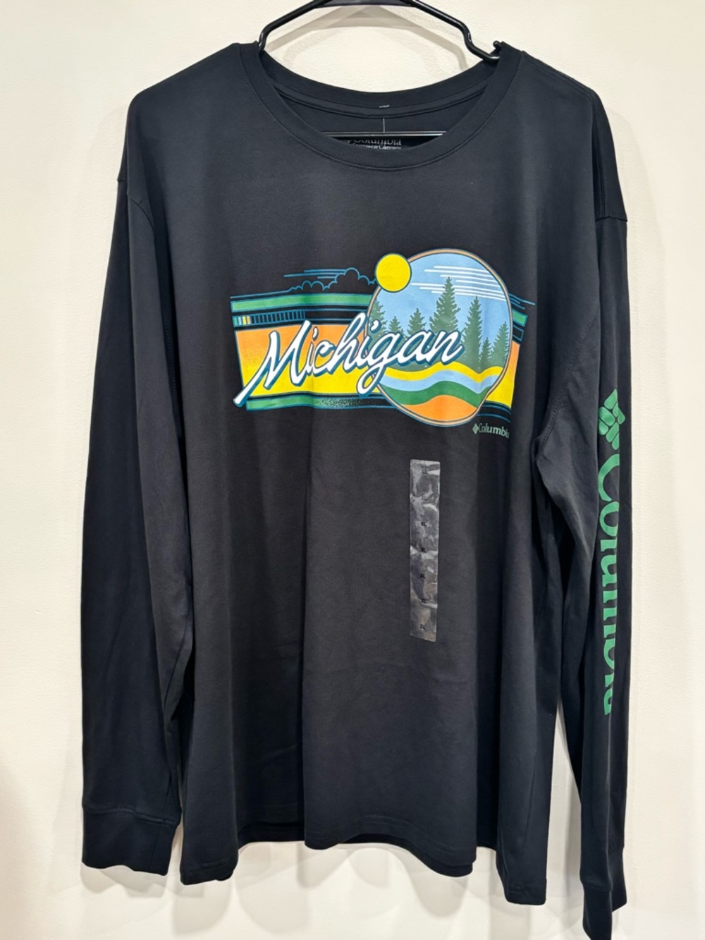 Columbia Black Long-Sleeve Michigan Graphic Tee with Colorful Scenic Print